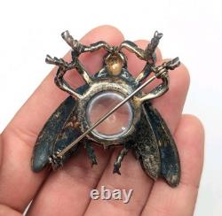 Vtg Sterling TRIFARI Alfred Philippe Clear Jelly Belly Rhinestone Bug Fly Brooch