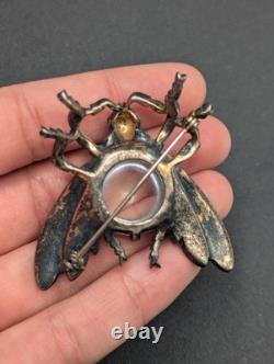 Vtg Sterling TRIFARI Alfred Philippe Clear Jelly Belly Rhinestone Bug Fly Brooch