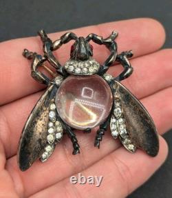 Vtg Sterling TRIFARI Alfred Philippe Clear Jelly Belly Rhinestone Bug Fly Brooch