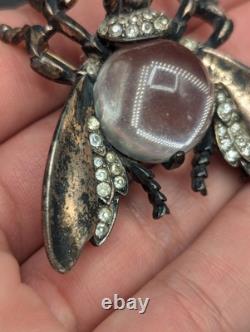 Vtg Sterling TRIFARI Alfred Philippe Clear Jelly Belly Rhinestone Bug Fly Brooch