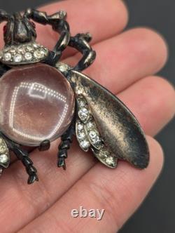 Vtg Sterling TRIFARI Alfred Philippe Clear Jelly Belly Rhinestone Bug Fly Brooch