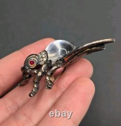 Vtg Sterling TRIFARI Alfred Philippe Clear Jelly Belly Rhinestone Bug Fly Brooch