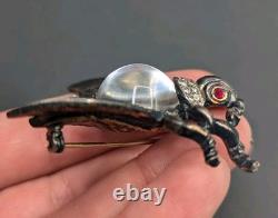 Vtg Sterling TRIFARI Alfred Philippe Clear Jelly Belly Rhinestone Bug Fly Brooch