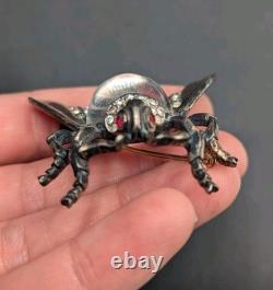 Vtg Sterling TRIFARI Alfred Philippe Clear Jelly Belly Rhinestone Bug Fly Brooch