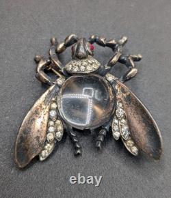 Vtg Sterling TRIFARI Alfred Philippe Clear Jelly Belly Rhinestone Bug Fly Brooch