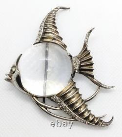 Vtg TRIFARI Alfred Philippe Angel Fish Jelly Belly Sterling Silver Brooch Pin