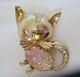 Vtg TRIFARI Alfred Philippe Dichroic Jelly Belly & Crystal Cat Brooch Pin RARE