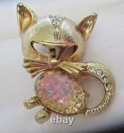 Vtg TRIFARI Alfred Philippe Dichroic Jelly Belly & Crystal Cat Brooch Pin RARE