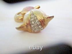 Vtg TRIFARI Alfred Philippe Dichroic Jelly Belly & Crystal Cat Brooch Pin RARE