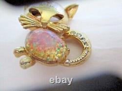 Vtg TRIFARI Alfred Philippe Dichroic Jelly Belly & Crystal Cat Brooch Pin RARE