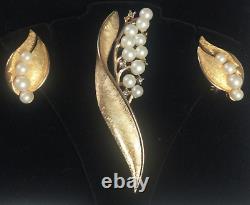 Vtg TRIFARI Alfred Philippe Lily of the Valley Brooch and Coordinating Earrings