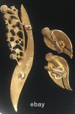 Vtg TRIFARI Alfred Philippe Lily of the Valley Brooch and Coordinating Earrings