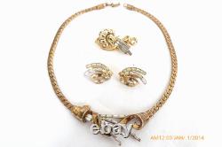 Vtg Trifari A. Philippe Meteor Rhinestone Necklace, Earrings, Brooch Parure