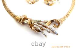 Vtg Trifari A. Philippe Meteor Rhinestone Necklace, Earrings, Brooch Parure
