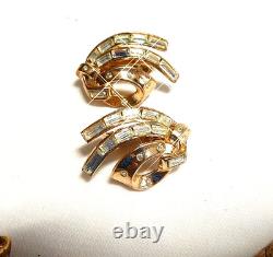 Vtg Trifari A. Philippe Meteor Rhinestone Necklace, Earrings, Brooch Parure