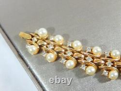 Vtg Trifari A. Philippe Simulated Pearl Rhinestone 18kgp 7.25 Bracelet