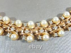 Vtg Trifari A. Philippe Simulated Pearl Rhinestone 18kgp 7.25 Bracelet