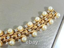 Vtg Trifari A. Philippe Simulated Pearl Rhinestone 18kgp 7.25 Bracelet