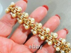 Vtg Trifari A. Philippe Simulated Pearl Rhinestone 18kgp 7.25 Bracelet