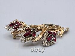 Vtg Trifari Alfred Philippe Choker Necklace & Brooch Gold Tone & Red Crystal Set