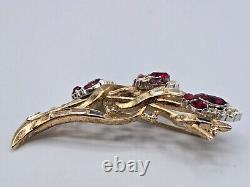 Vtg Trifari Alfred Philippe Choker Necklace & Brooch Gold Tone & Red Crystal Set