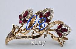 Vtg Trifari Alfred Philippe Choker Necklace & Brooch Gold Tone & Red Crystal Set