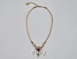 Vtg Trifari Alfred Philippe Choker Necklace & Brooch Gold Tone & Red Crystal Set