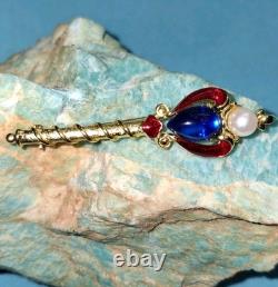 Vtg Trifari Alfred Philippe Coronation Scepter Blue Jelly Cabochon Faux Pearl
