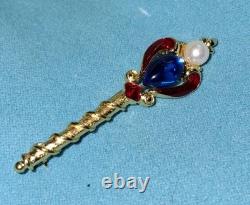 Vtg Trifari Alfred Philippe Coronation Scepter Blue Jelly Cabochon Faux Pearl