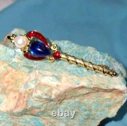 Vtg Trifari Alfred Philippe Coronation Scepter Blue Jelly Cabochon Faux Pearl