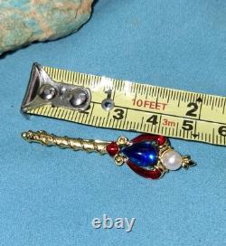 Vtg Trifari Alfred Philippe Coronation Scepter Blue Jelly Cabochon Faux Pearl