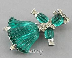 Vtg Trifari Alfred Philippe Green Poured Glass Pom-Pom & Tom-Tom Rag Doll Pins