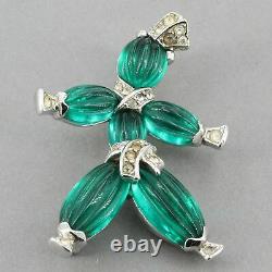 Vtg Trifari Alfred Philippe Green Poured Glass Pom-Pom & Tom-Tom Rag Doll Pins