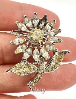 Vtg Trifari Alfred Philippe Rhodium Marquise And Pave Flower Scarf Pin Brooch