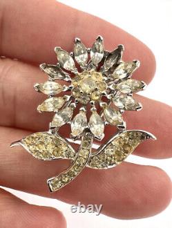 Vtg Trifari Alfred Philippe Rhodium Marquise And Pave Flower Scarf Pin Brooch