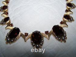 Vtg Trifari Alfred Philippe Topaz Rhinestones & Faux Gray Pearls Necklace L17