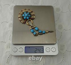 Vtg Trifari Alfred Philippe Turquoise Cabochon Dangle Sterling Silver Pin Brooch