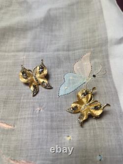 Vtg Trifari Butterfly Brooch Smokey Rhinestones Alfred Philippe 2 MISS STONES