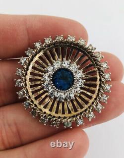 Vtg Trifari Coro Alfred Philippe Sterling Silver Blue Rhinstone Pin Brooch