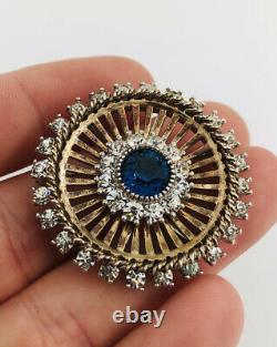 Vtg Trifari Coro Alfred Philippe Sterling Silver Blue Rhinstone Pin Brooch