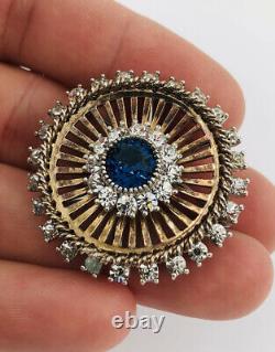 Vtg Trifari Coro Alfred Philippe Sterling Silver Blue Rhinstone Pin Brooch