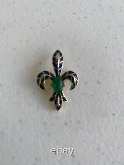 Vtg Trifari Enamel Fleur De Lis Brooch Blue Cabochon Alfred Philippe Blue Green