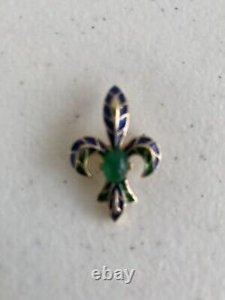 Vtg Trifari Enamel Fleur De Lis Brooch Blue Cabochon Alfred Philippe Blue Green