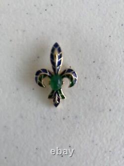 Vtg Trifari Enamel Fleur De Lis Brooch Blue Cabochon Alfred Philippe Blue Green