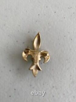 Vtg Trifari Enamel Fleur De Lis Brooch Blue Cabochon Alfred Philippe Blue Green