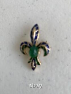 Vtg Trifari Enamel Fleur De Lis Brooch Blue Cabochon Alfred Philippe Blue Green