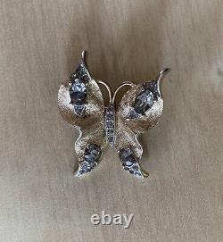 Vtg. Trifari Gold Tone Alfred Philippe Silvery Rhinestone Butterfly Brooch Pin