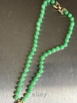 Vtg Trifari Jewels of India Green Glass Bead Maltese Cross Necklace