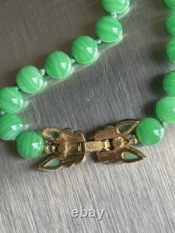 Vtg Trifari Jewels of India Green Glass Bead Maltese Cross Necklace