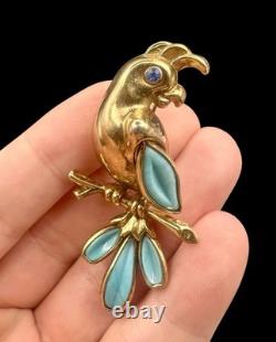 Vtg Trifari Petalette Bird Parrot Powder Blue Glass Gold Plated Philippe Brooch